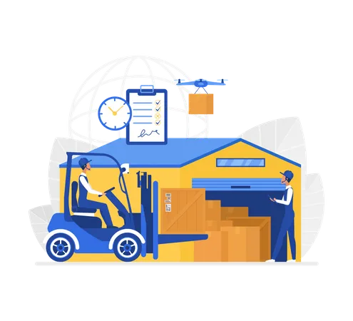 Worker working in warehouse  Illustration