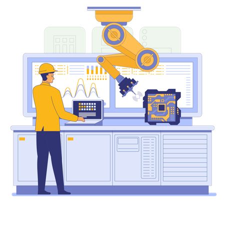 Worker working on circuit board  Illustration
