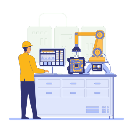 Worker working on circuit board  Illustration