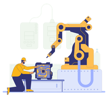 Worker working on circuit board  Illustration