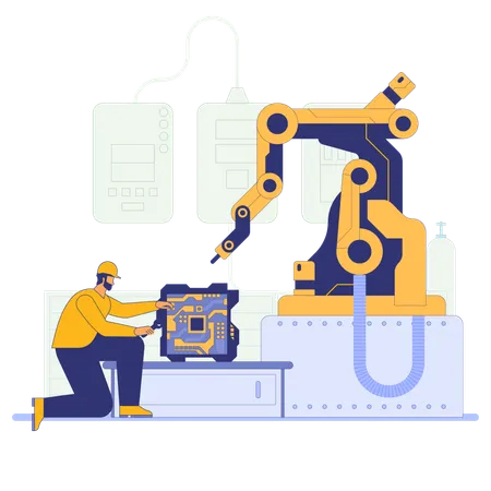 Worker working on circuit board  Illustration