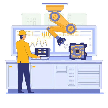 Worker working on circuit board  Illustration