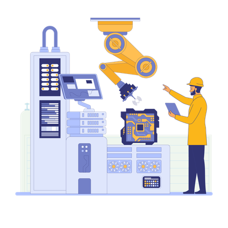 Worker working on circuit board  Illustration