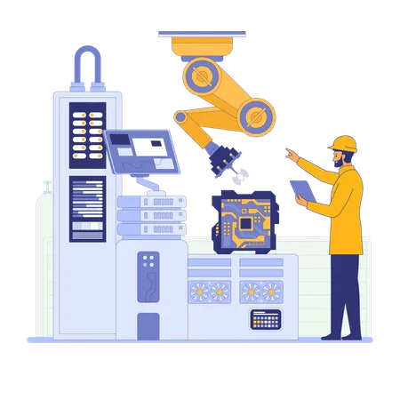 Worker working on circuit board  Illustration