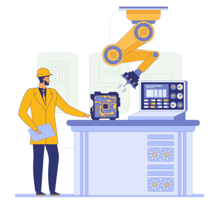 Worker working on circuit board  Illustration