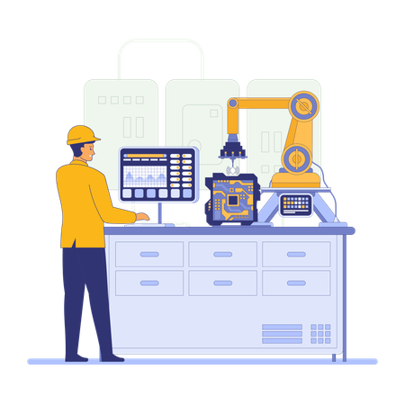 Worker working on circuit board  Illustration