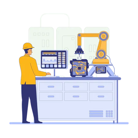 Worker working on circuit board  Illustration