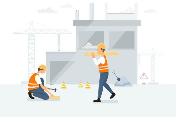 Worker working on Construction site Illustration