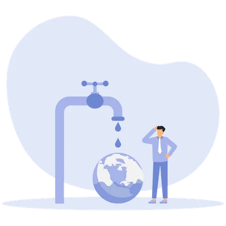 Worker working on saving water concept  Illustration