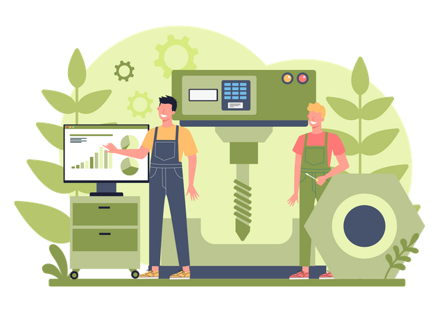 Worker working with drilling machine  Illustration