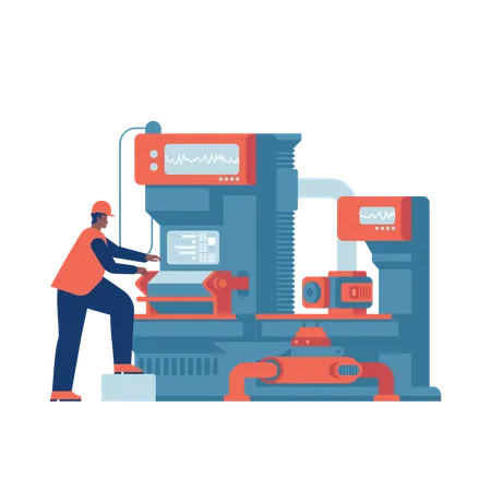 Worker works on modern equipment's  Illustration