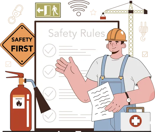 Worker works on safety rules  Illustration