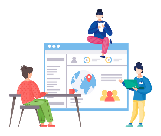 Workers analysing site statistic navigation  Illustration