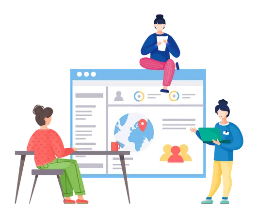 Workers analysing site statistic navigation  Illustration