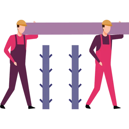 Workers are carrying wood  Illustration