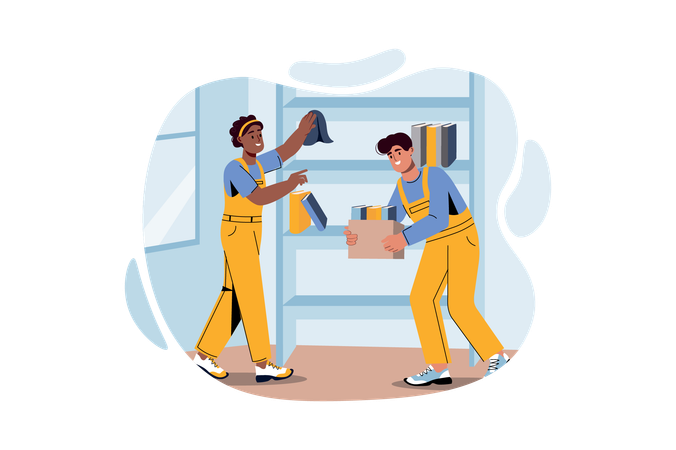 Workers arranging household products  Illustration
