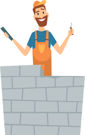Workers Building Wall Illustration