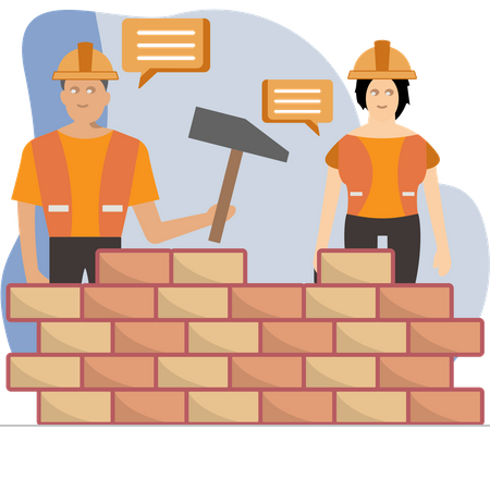 Workers Building Wall  Illustration