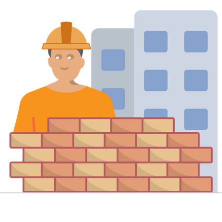 Workers Building Wall  Illustration