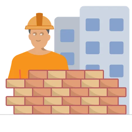 Workers Building Wall  Illustration