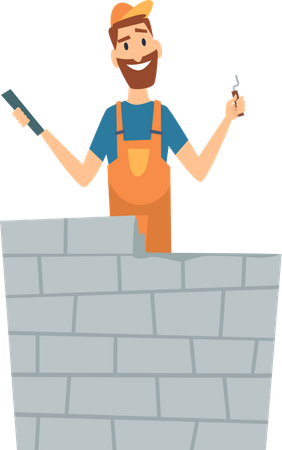 Workers Building Wall  Illustration