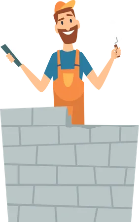 Workers Building Wall  Illustration