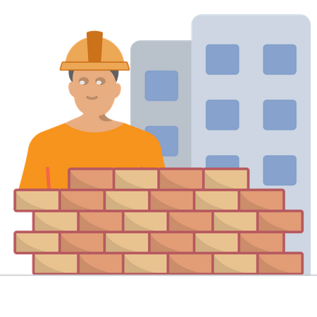Workers Building Wall  イラスト