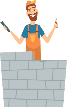 Workers Building Wall  イラスト