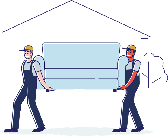 Workers carry couch to new home  Illustration