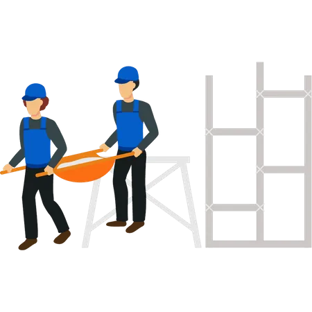Workers Are Carrying Cement Illustration