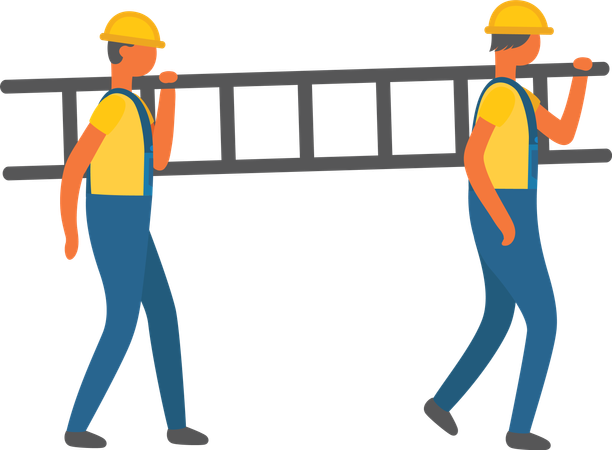 Workers Carrying Ladder on Shoulder  Illustration