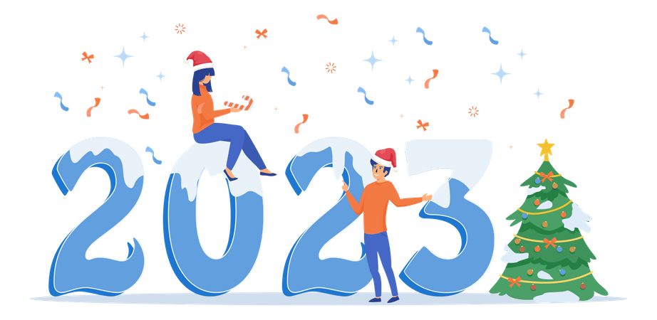 Workers celebrate christmas and new year  Illustration