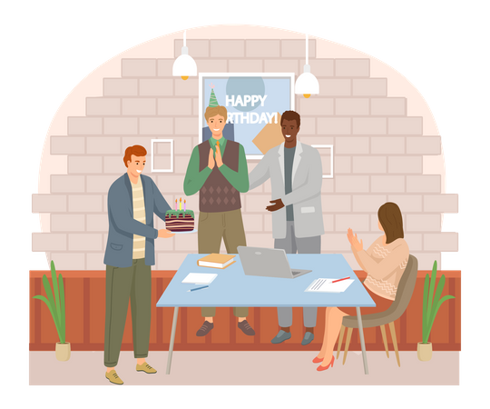 Workers celebrating birthday party  Illustration
