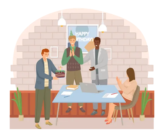 Workers celebrating birthday party  Illustration