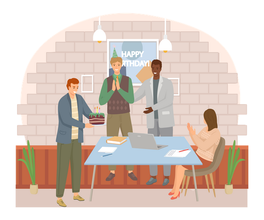 Workers celebrating birthday party  Illustration