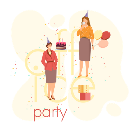 Workers celebrating birthday together  Illustration