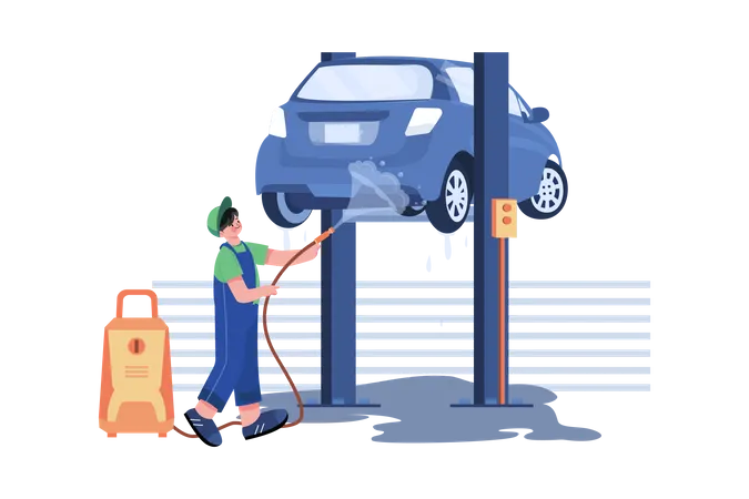 Workers cleaning car  Illustration