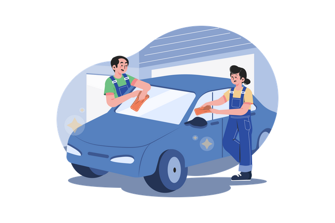 Workers cleaning car  Illustration