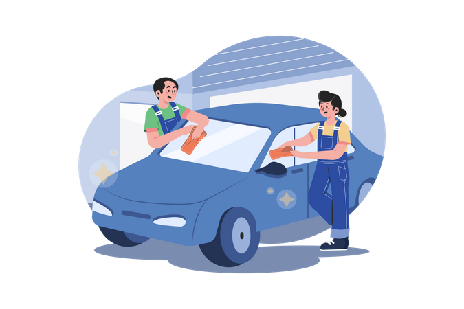 Workers cleaning car  Illustration