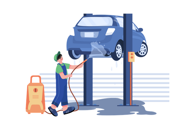Workers cleaning car  Illustration