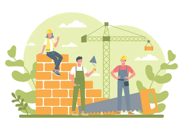 Workers communicating at construction site  Illustration