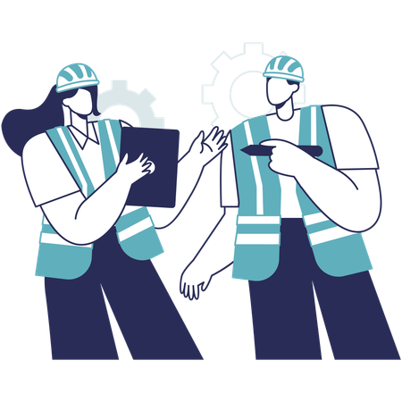 Workers discussing site map  Illustration