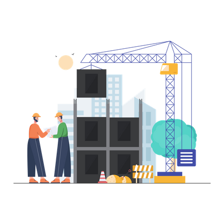 Workers discussing work at client site view  Illustration