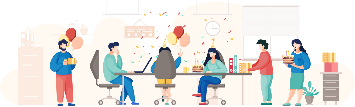 Workers doing birthday party in office  Illustration