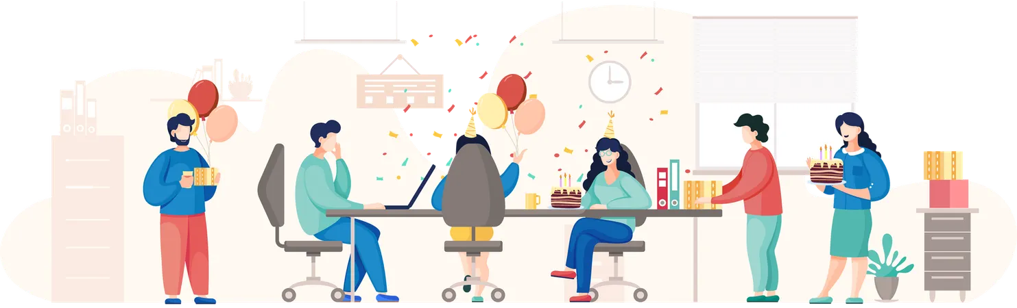 Workers doing birthday party in office  Illustration