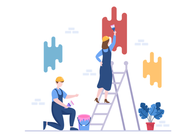 Workers doing Home Renovation Illustration