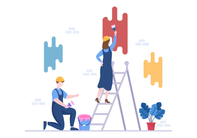 Workers doing Home Renovation  Illustration