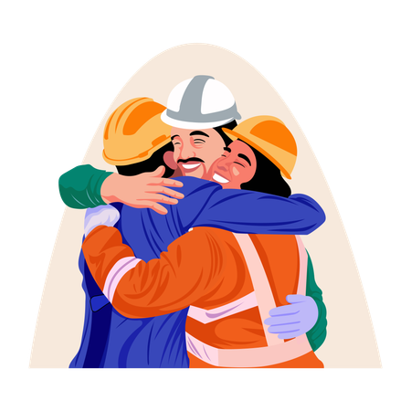 Workers giving a team hug  Illustration