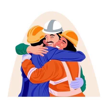Workers giving a team hug  Illustration