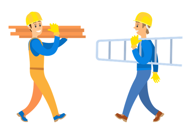 Workers holding logs and stairs  Illustration